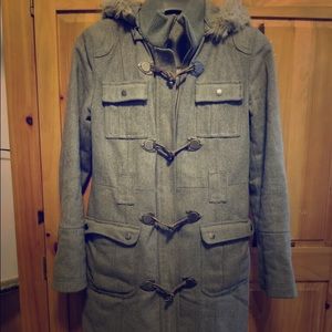 Grey hooded winter coat